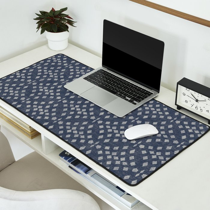 Vintage Patterned Blue Desk Mat Gallery Image 2