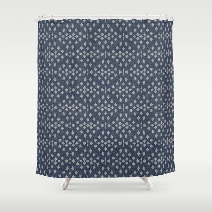 Vintage Patterned Blue Shower Curtain Gallery Image 1