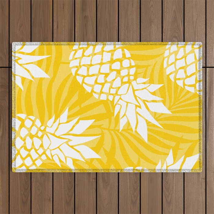 Bright Yellow, Summer, Pineapple Art Outdoor Rug Gallery Image 1