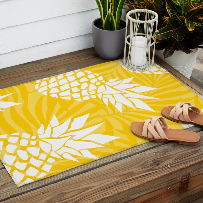 Bright Yellow, Summer, Pineapple Art Outdoor Rug Gallery Image 2