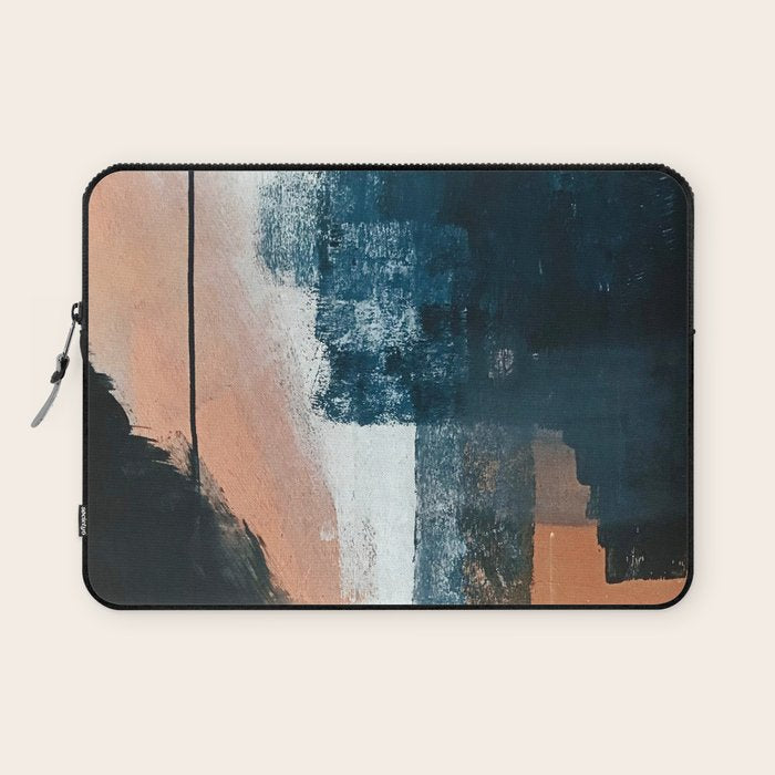Vienna: a minimal, abstract mixed-media piece in pinks, blue, and white by Alyssa Hamilton Art Laptop Sleeve Gallery Image 1