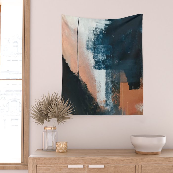 Vienna: a minimal, abstract mixed-media piece in pinks, blue, and white by Alyssa Hamilton Art Wall Tapestry Gallery Image 2