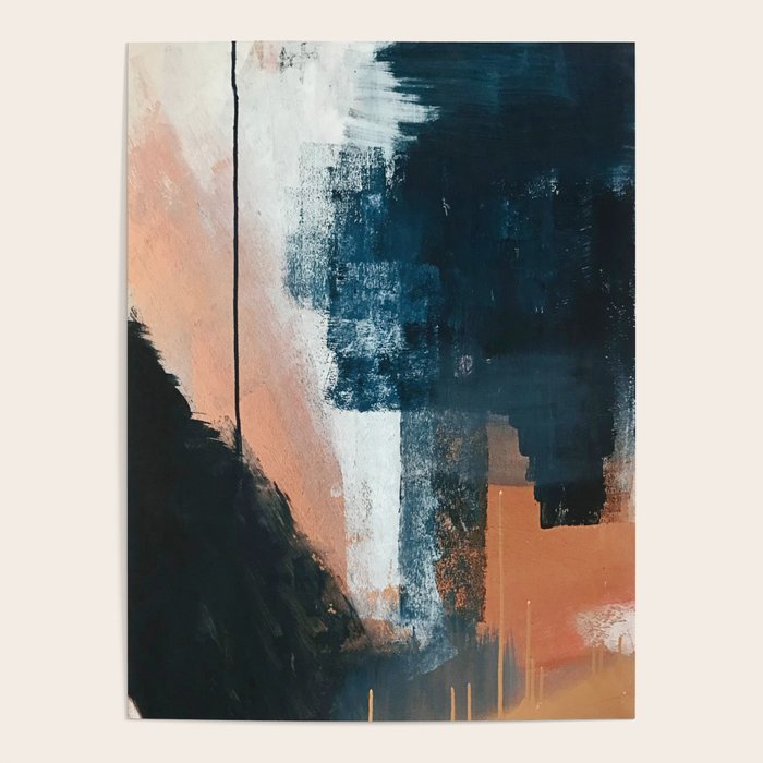Vienna: a minimal, abstract mixed-media piece in pinks, blue, and white by Alyssa Hamilton Art Poster Gallery Image 1