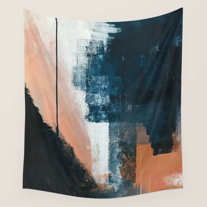 Vienna: a minimal, abstract mixed-media piece in pinks, blue, and white by Alyssa Hamilton Art Wall Tapestry Gallery Image 1