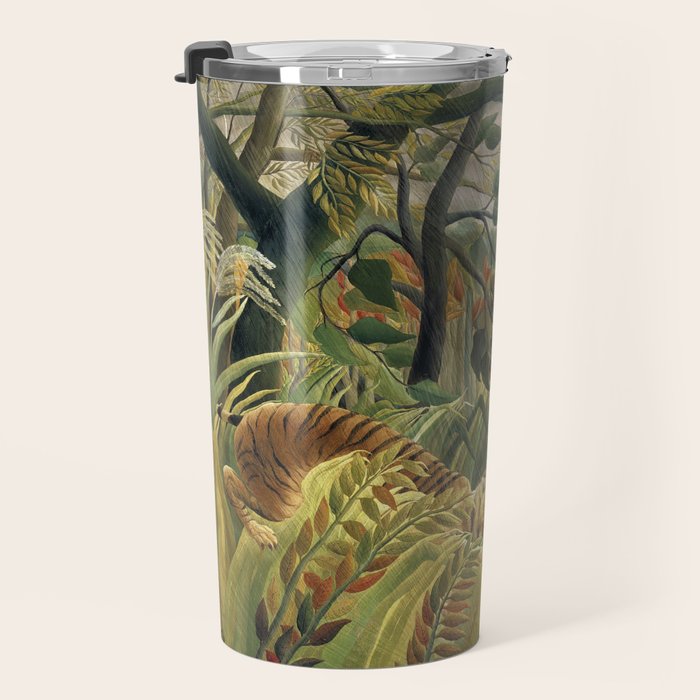 Henri Rousseau's Tiger in a Tropical Storm (1891) famous painting. Travel Mug Gallery Image 3