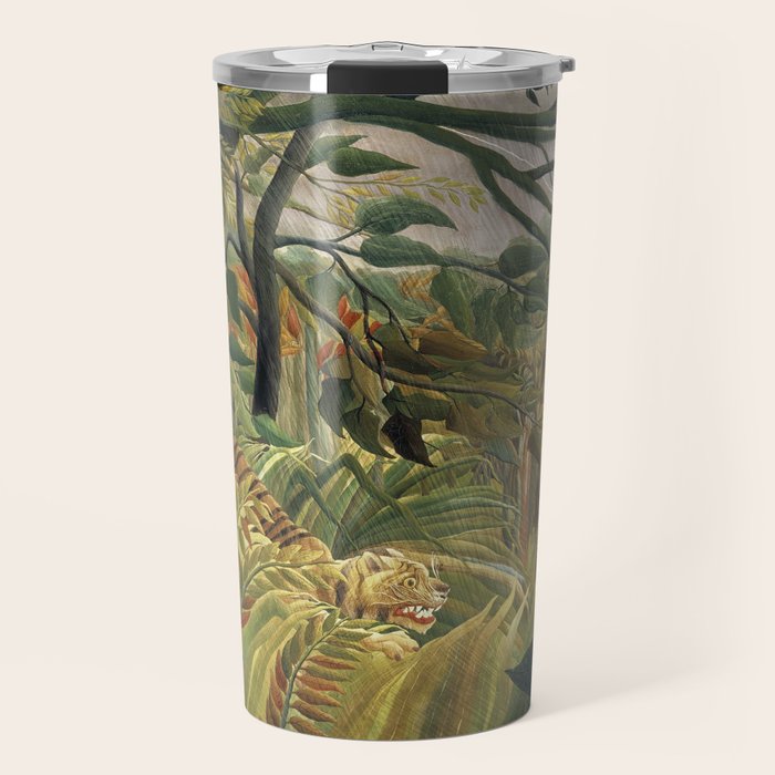 Henri Rousseau's Tiger in a Tropical Storm (1891) famous painting. Travel Mug Gallery Image 1
