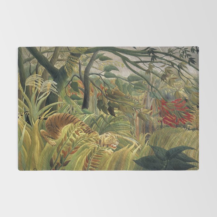 Henri Rousseau's Tiger in a Tropical Storm (1891) famous painting. Rug Gallery Image 2