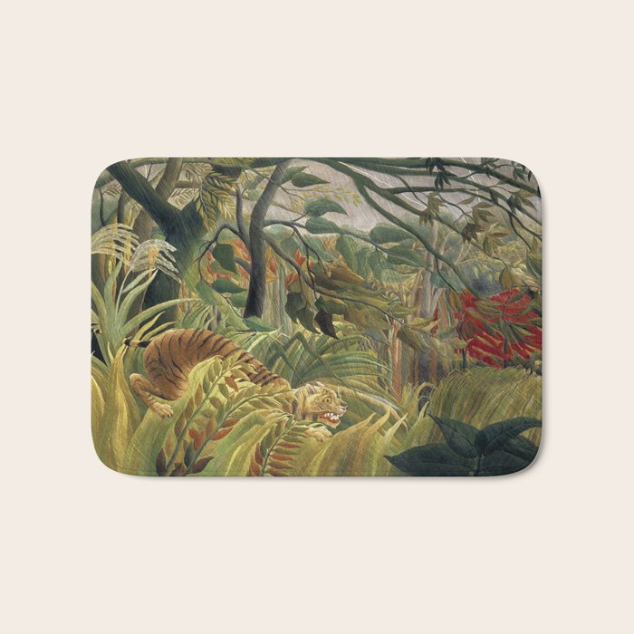 Henri Rousseau's Tiger in a Tropical Storm (1891) famous painting. Bath Mat Gallery Image 1