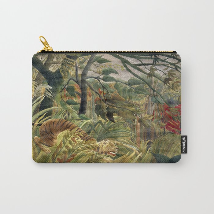 Henri Rousseau's Tiger in a Tropical Storm (1891) famous painting. Carry All Pouch Gallery Image 1