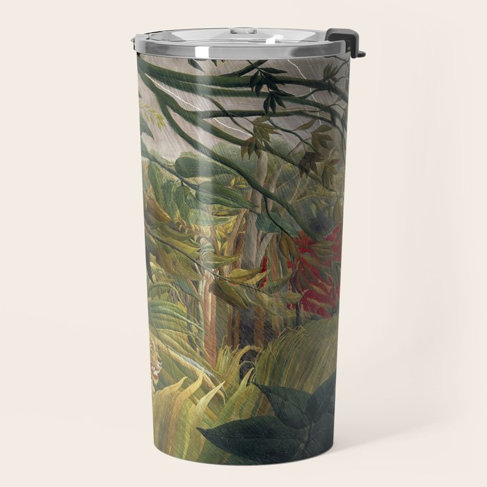 Henri Rousseau's Tiger in a Tropical Storm (1891) famous painting. Travel Mug Gallery Image 2