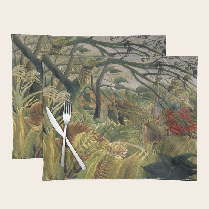 Henri Rousseau's Tiger in a Tropical Storm (1891) famous painting. Placemat Gallery Image 1