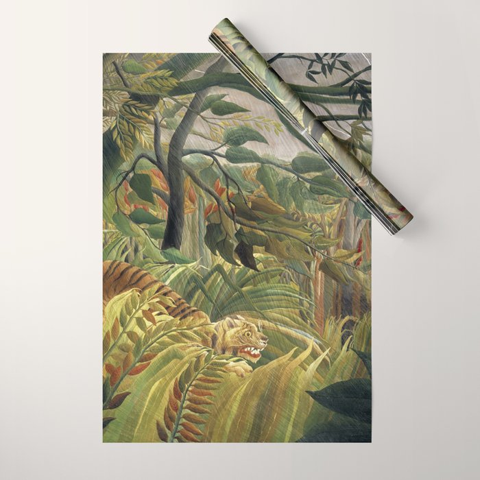 Henri Rousseau's Tiger in a Tropical Storm (1891) famous painting. Wrapping Paper Gallery Image 1