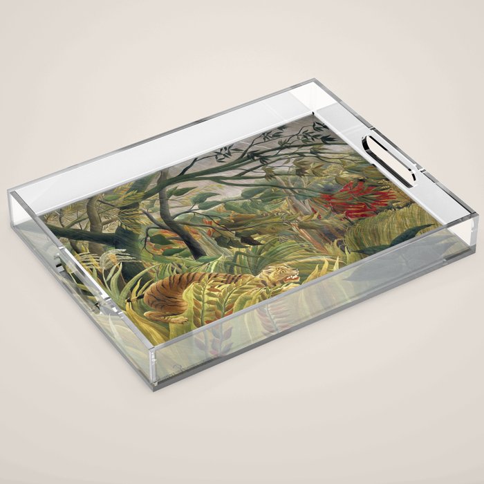 Henri Rousseau's Tiger in a Tropical Storm (1891) famous painting. Acrylic Tray Gallery Image 1