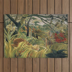 Henri Rousseau's Tiger in a Tropical Storm (1891) famous painting. Outdoor Rug Gallery Image 1