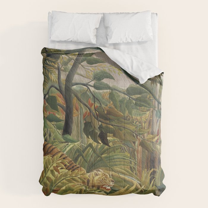 Henri Rousseau's Tiger in a Tropical Storm (1891) famous painting. Comforter Gallery Image 1