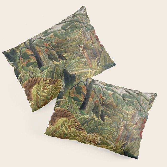 Henri Rousseau's Tiger in a Tropical Storm (1891) famous painting. Pillow Sham Gallery Image 3