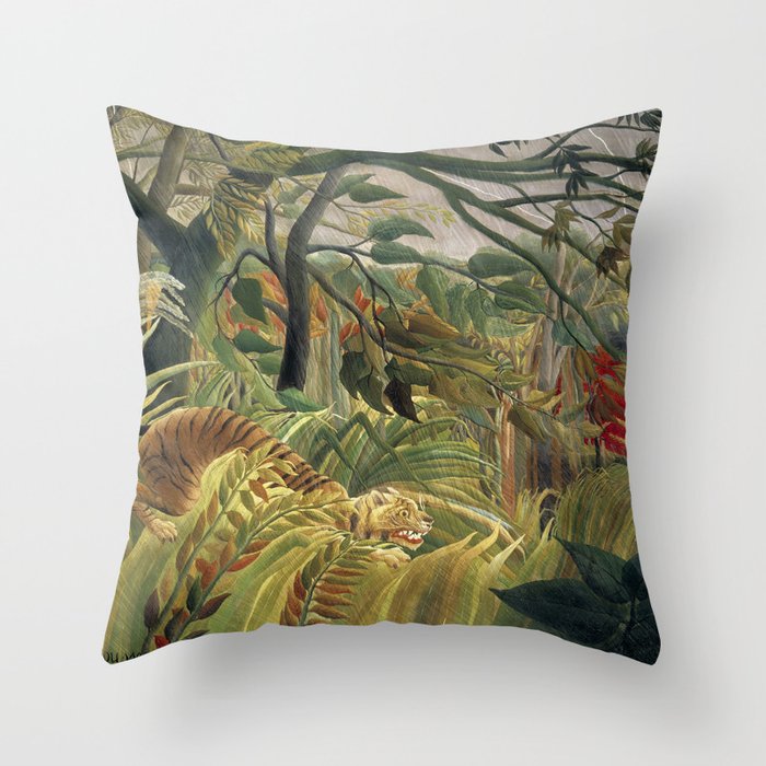 Henri Rousseau's Tiger in a Tropical Storm (1891) famous painting. Throw Pillow Gallery Image 6