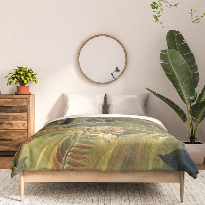 Henri Rousseau's Tiger in a Tropical Storm (1891) famous painting. Comforter Gallery Image 3