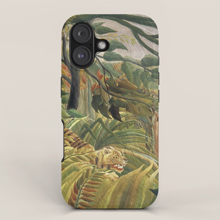 Henri Rousseau's Tiger in a Tropical Storm (1891) famous painting. iPhone Case Gallery Image 1