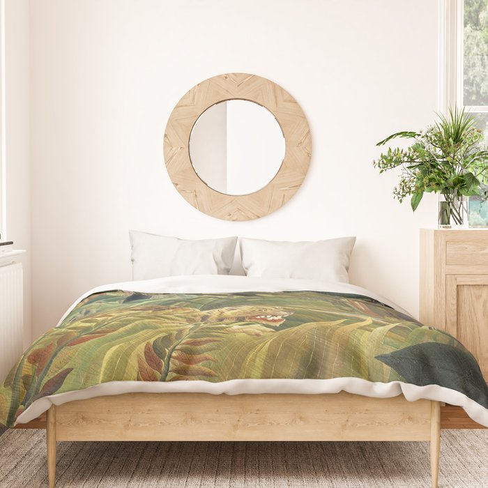 Henri Rousseau's Tiger in a Tropical Storm (1891) famous painting. Duvet Cover Gallery Image 3