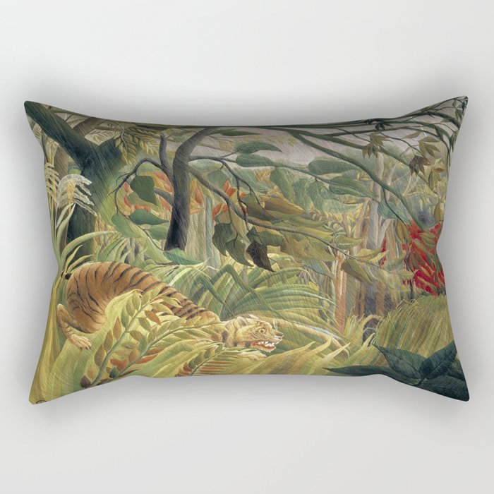 Henri Rousseau's Tiger in a Tropical Storm (1891) famous painting. Rectangular Pillow Gallery Image 1