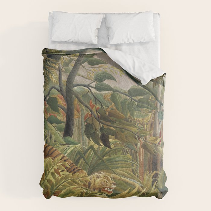 Henri Rousseau's Tiger in a Tropical Storm (1891) famous painting. Duvet Cover Gallery Image 1