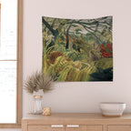 Henri Rousseau's Tiger in a Tropical Storm (1891) famous painting. Wall Tapestry Gallery Image 2
