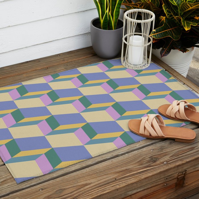 Cuboid Geometric Abstract Shapes Pattern XVI Outdoor Rug Gallery Image 2