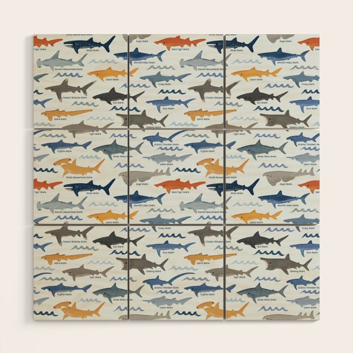 Shark Species Identification Chart Wood Wall Art Gallery Image 1