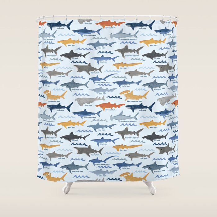 Shark Species Identification Chart Shower Curtain Gallery Image 1