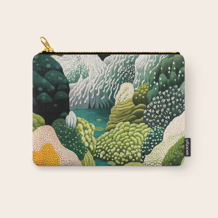 Japanese Painting Maximalist Art Outdoor Poster Sage Green Polkadot Pattern Botanical Wall Art Carry All Pouch Gallery Image 1