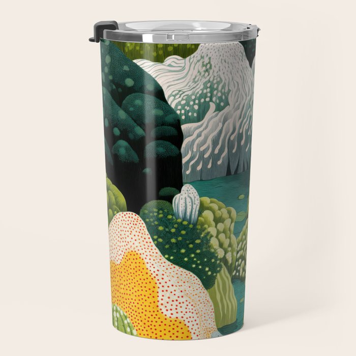 Japanese Painting Maximalist Art Outdoor Poster Sage Green Polkadot Pattern Botanical Wall Art Travel Mug Gallery Image 3