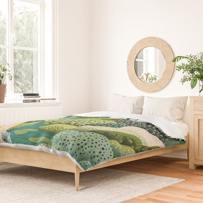 Japanese Painting Maximalist Art Outdoor Poster Sage Green Polkadot Pattern Botanical Wall Art Duvet Cover Gallery Image 2