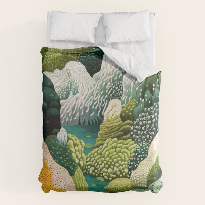 Japanese Painting Maximalist Art Outdoor Poster Sage Green Polkadot Pattern Botanical Wall Art Duvet Cover Gallery Image 6