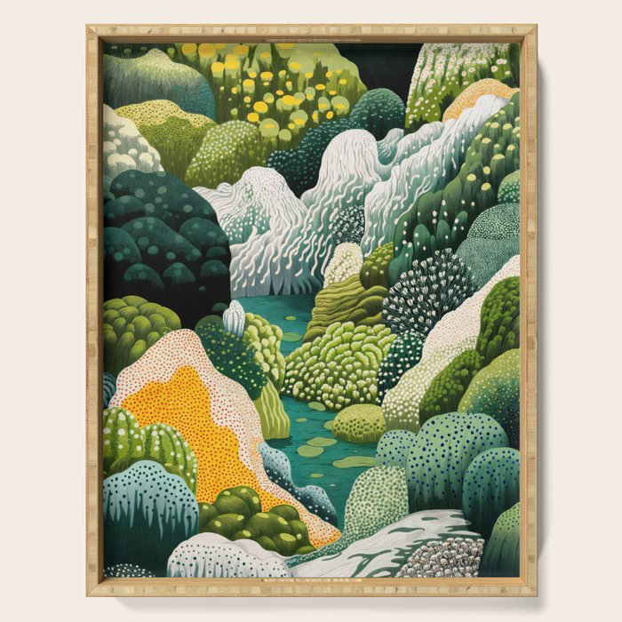 Japanese Painting Maximalist Art Outdoor Poster Sage Green Polkadot Pattern Botanical Wall Art Serving Tray Gallery Image 1