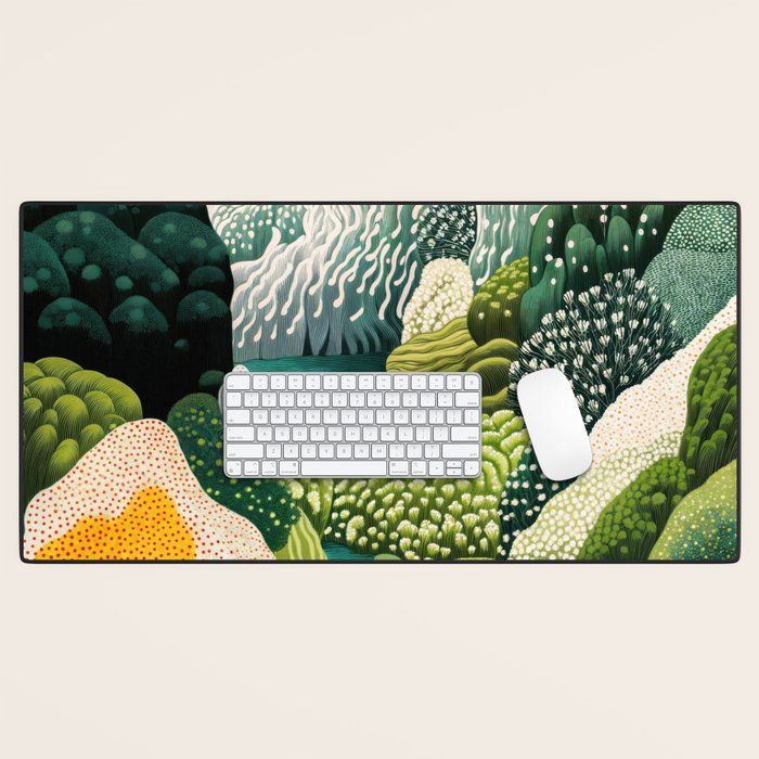 Japanese Painting Maximalist Art Outdoor Poster Sage Green Polkadot Pattern Botanical Wall Art Desk Mat Gallery Image 1
