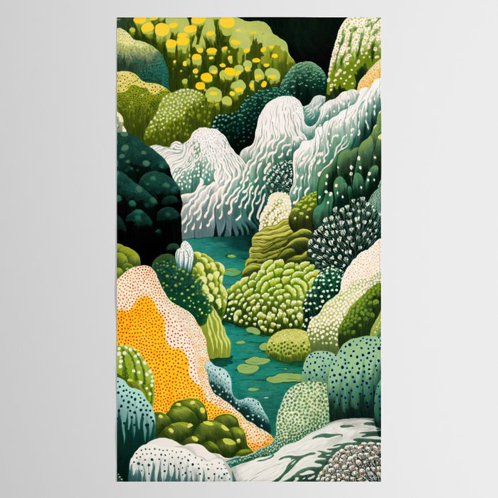 Japanese Painting Maximalist Art Outdoor Poster Sage Green Polkadot Pattern Botanical Wall Art Tablecloth Gallery Image 2