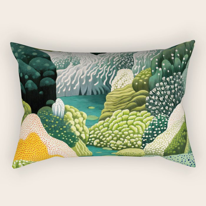 Japanese Painting Maximalist Art Outdoor Poster Sage Green Polkadot Pattern Botanical Wall Art Rectangular Pillow Gallery Image 1