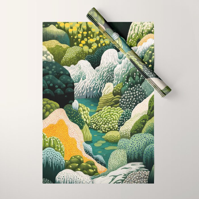 Japanese Painting Maximalist Art Outdoor Poster Sage Green Polkadot Pattern Botanical Wall Art Wrapping Paper Gallery Image 1