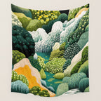 Japanese Painting Maximalist Art Outdoor Poster Sage Green Polkadot Pattern Botanical Wall Art Wall Tapestry Gallery Image 4