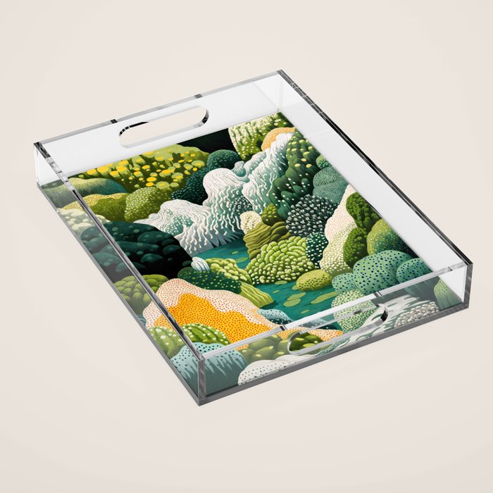 Japanese Painting Maximalist Art Outdoor Poster Sage Green Polkadot Pattern Botanical Wall Art Acrylic Tray Gallery Image 1