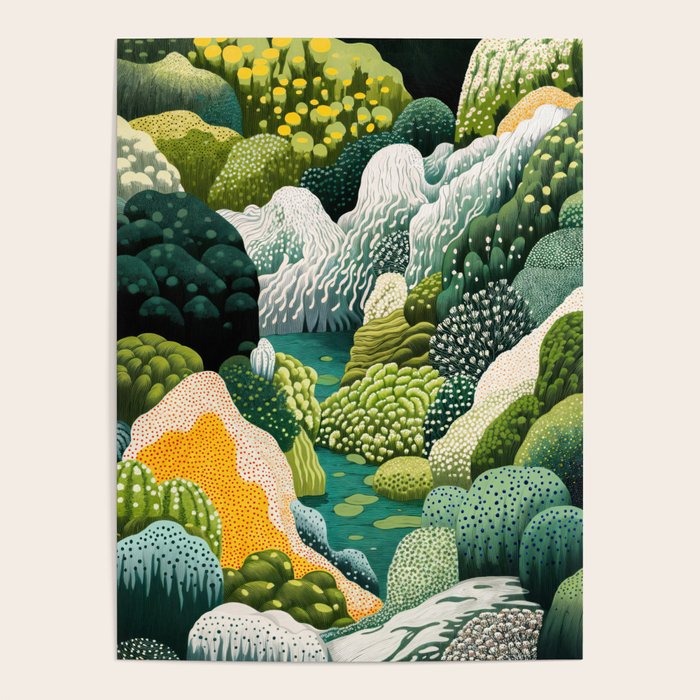 Japanese Painting Maximalist Art Outdoor Poster Sage Green Polkadot Pattern Botanical Wall Art Poster Gallery Image 4