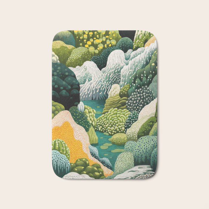 Japanese Painting Maximalist Art Outdoor Poster Sage Green Polkadot Pattern Botanical Wall Art Bath Mat Gallery Image 1
