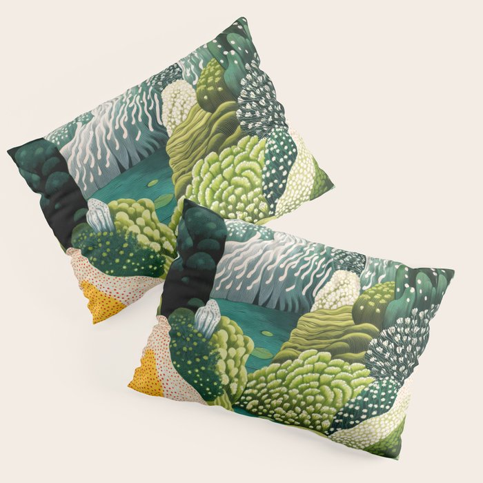 Japanese Painting Maximalist Art Outdoor Poster Sage Green Polkadot Pattern Botanical Wall Art Pillow Sham Gallery Image 1