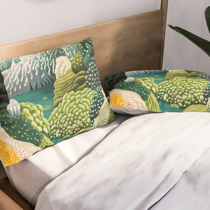 Japanese Painting Maximalist Art Outdoor Poster Sage Green Polkadot Pattern Botanical Wall Art Pillow Sham Gallery Image 2
