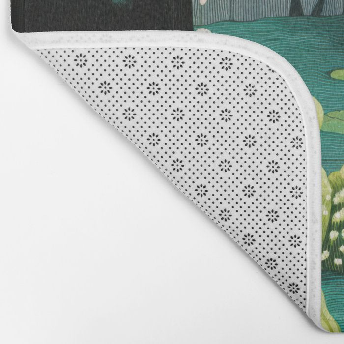 Japanese Painting Maximalist Art Outdoor Poster Sage Green Polkadot Pattern Botanical Wall Art Bath Mat Gallery Image 2