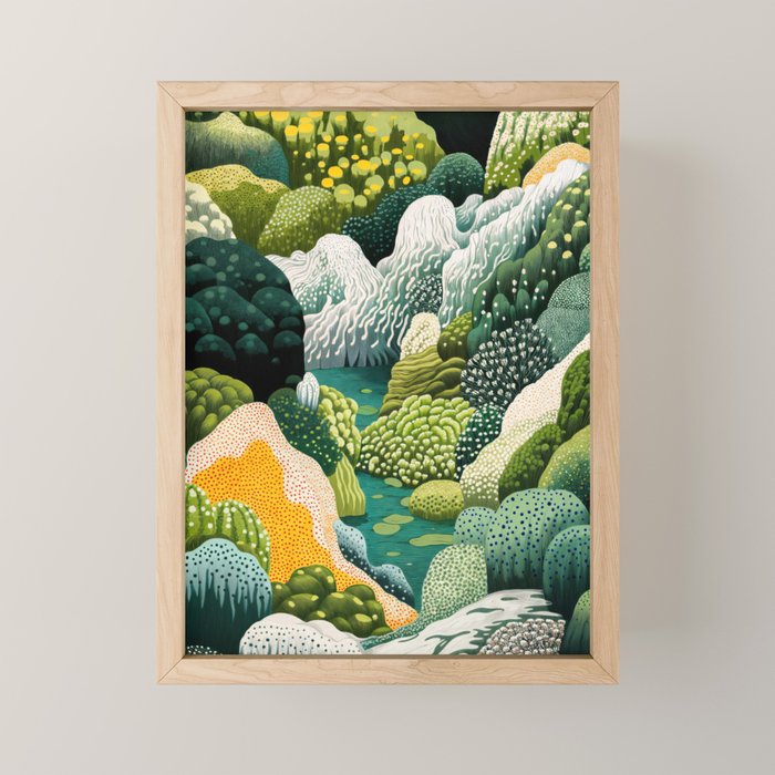 Japanese Painting Maximalist Art Outdoor Poster Sage Green Polkadot Pattern Botanical Wall Art Mini Art Print Gallery Image 1