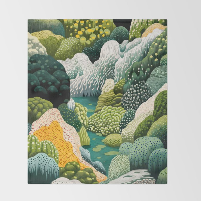 Japanese Painting Maximalist Art Outdoor Poster Sage Green Polkadot Pattern Botanical Wall Art Throw Blanket Gallery Image 2