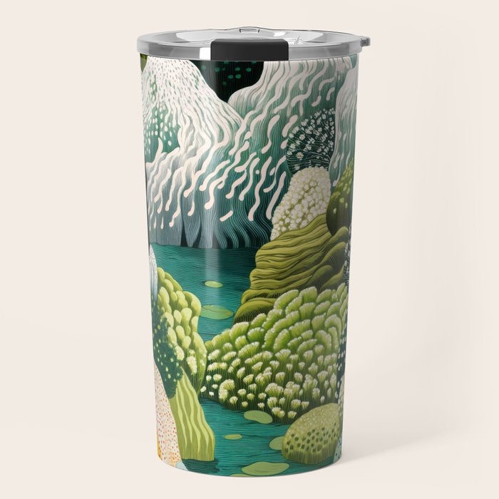 Japanese Painting Maximalist Art Outdoor Poster Sage Green Polkadot Pattern Botanical Wall Art Travel Mug Gallery Image 1