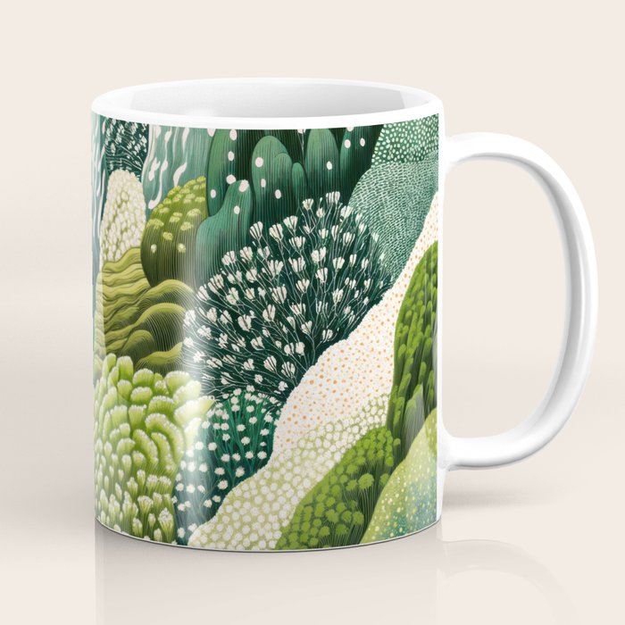 Japanese Painting Maximalist Art Outdoor Poster Sage Green Polkadot Pattern Botanical Wall Art Coffee Mug Gallery Image 1